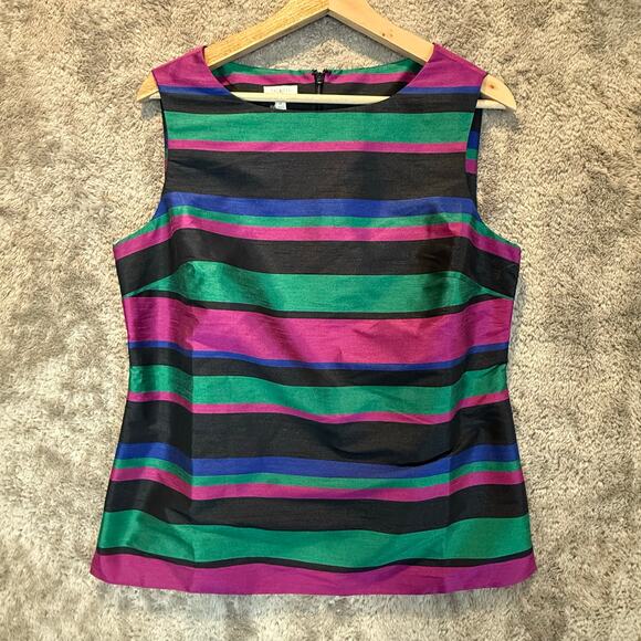 Talbots Stripe Jewel Toned Shell Sleeveless Top Blouse Black Green Pink M Medium - Picture 1 of 6
